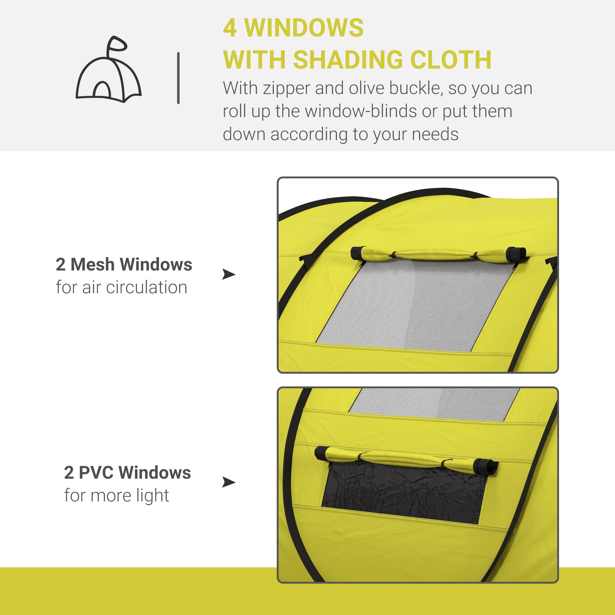 Outsunny 4 Person Pop-up Camping Tent Family Tent with Ground Sheet, 4 Windows and Portable Carry Bag for Beach Outdoor Trip, Yellow