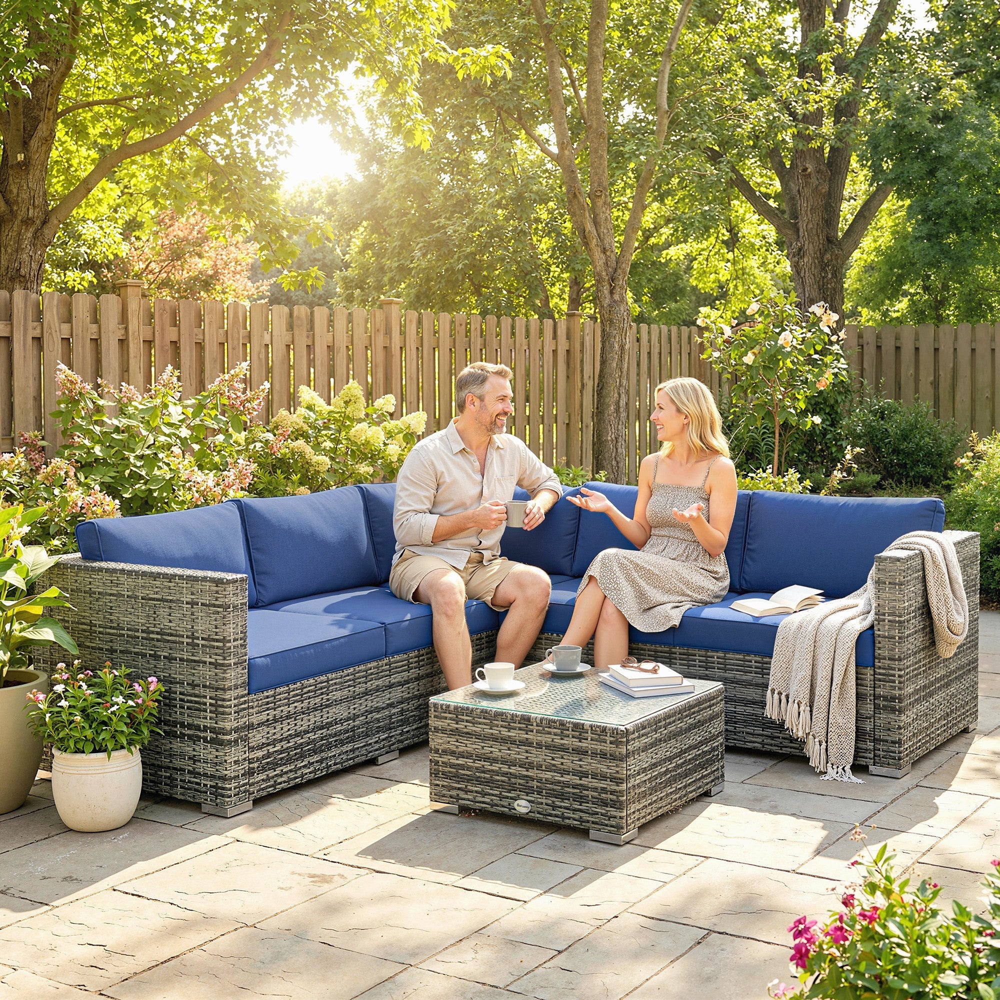Outsunny Four-Piece Rattan Sofa Set - Blue