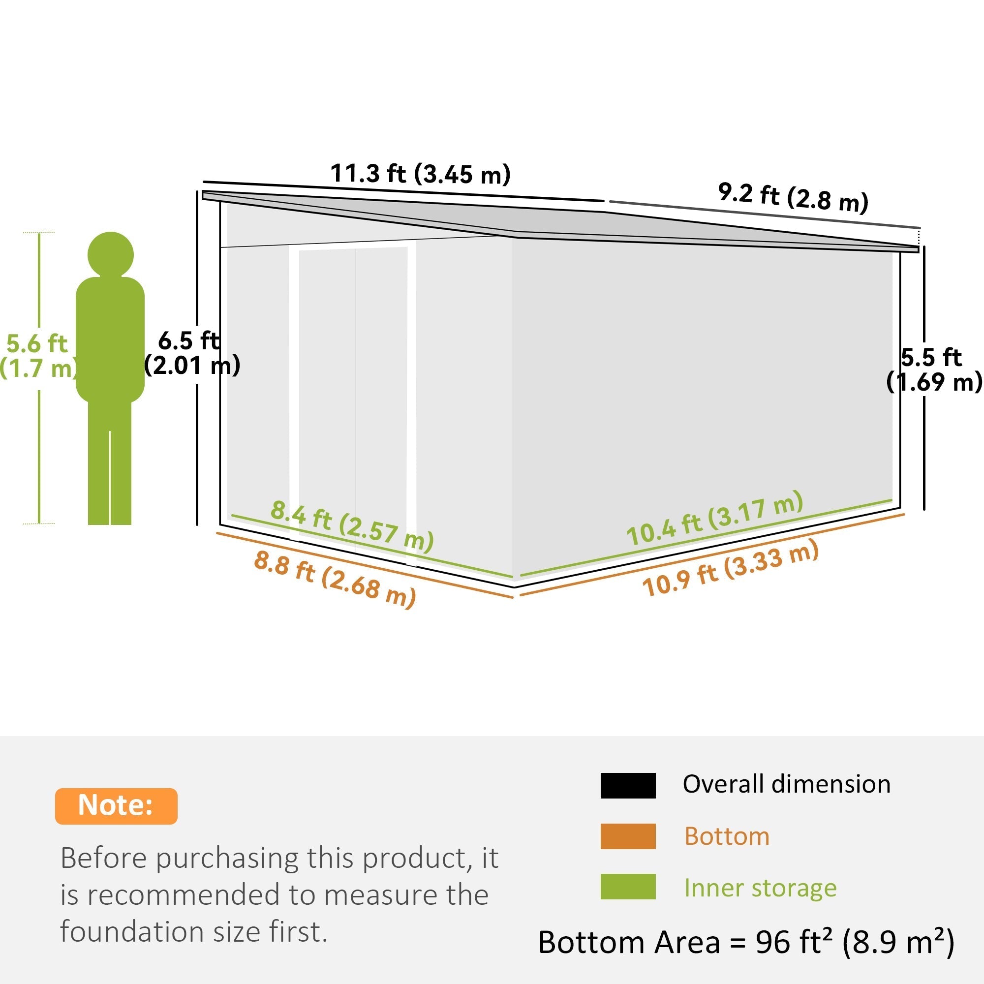 Outsunny Garden Metal Storage Shed Outdoor Metal Tool House with Double Sliding Doors and 2 Air Vents, 11.3x9.2ft, Green