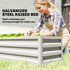 Outsunny Mini Greenhouse with Raised Garden Bed, Galvanised Walk-in Greenhouse with Roll Up Windows, 56" x 56" x 75", White