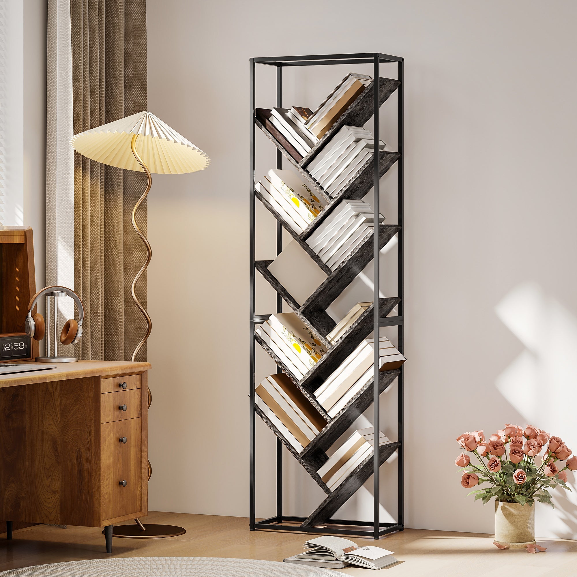 HOMCOM 10 Shelf Industrial-Style Bookshelf - Black/Grey