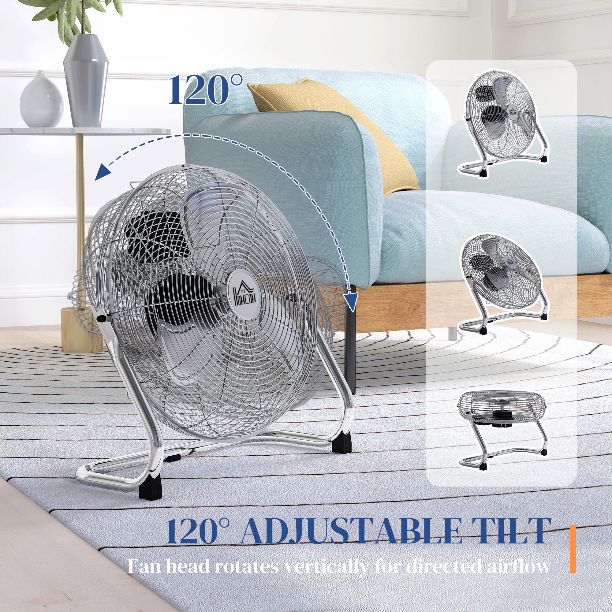 HOMCOM Metal Desk Fan with 3 Speeds & 120√Ç¬∞ Adjustable Tilt - Silver