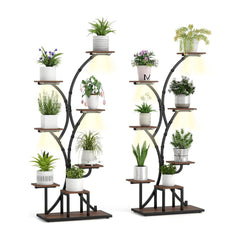 Tall 8-Tier Corner Metal Plant Shelf Set of 2 for multiple plants in brown