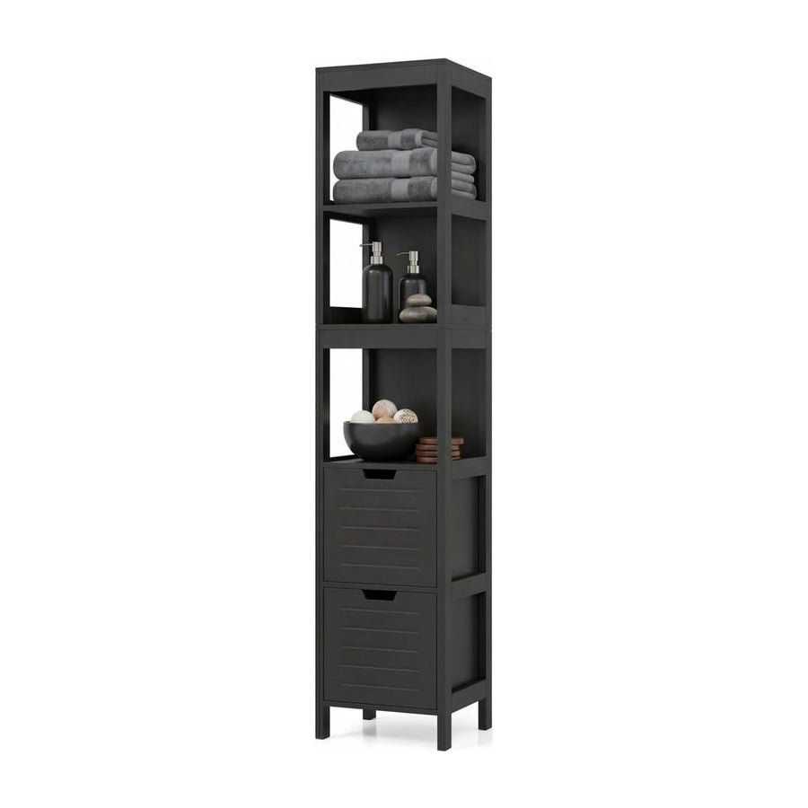 Tall Bath Storage Unit with 2 Deep Box Drawers-Black