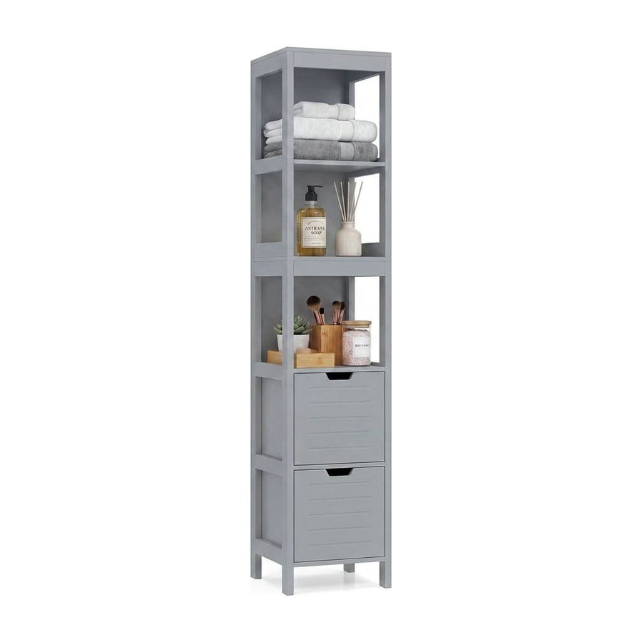 Tall Bath Storage Unit with 2 Deep Box Drawers-Grey