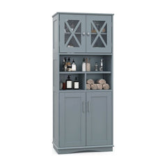 Tall Bathroom Floor Storage Cabinet with acrylic doors and 3 cubes in grey