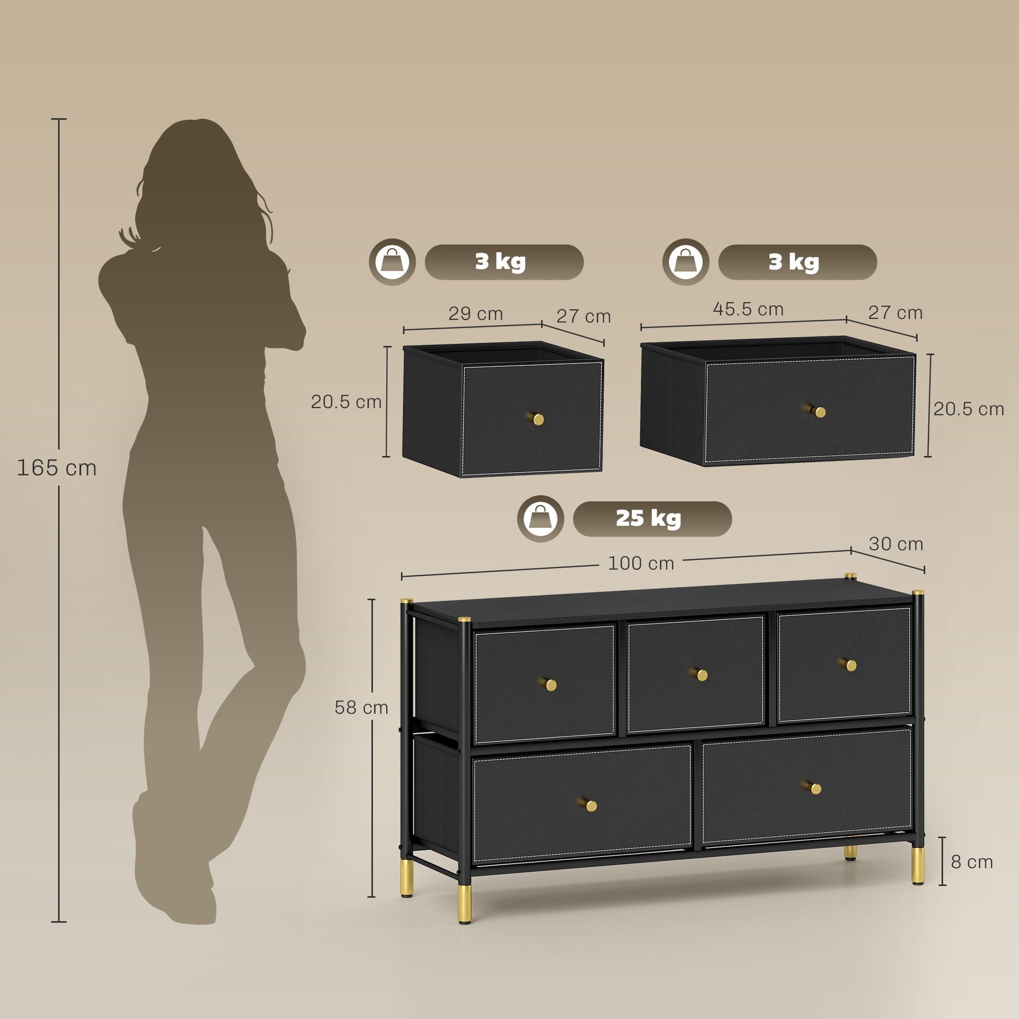 HOMCOM Faux Leather Front Chest of Drawers - Black