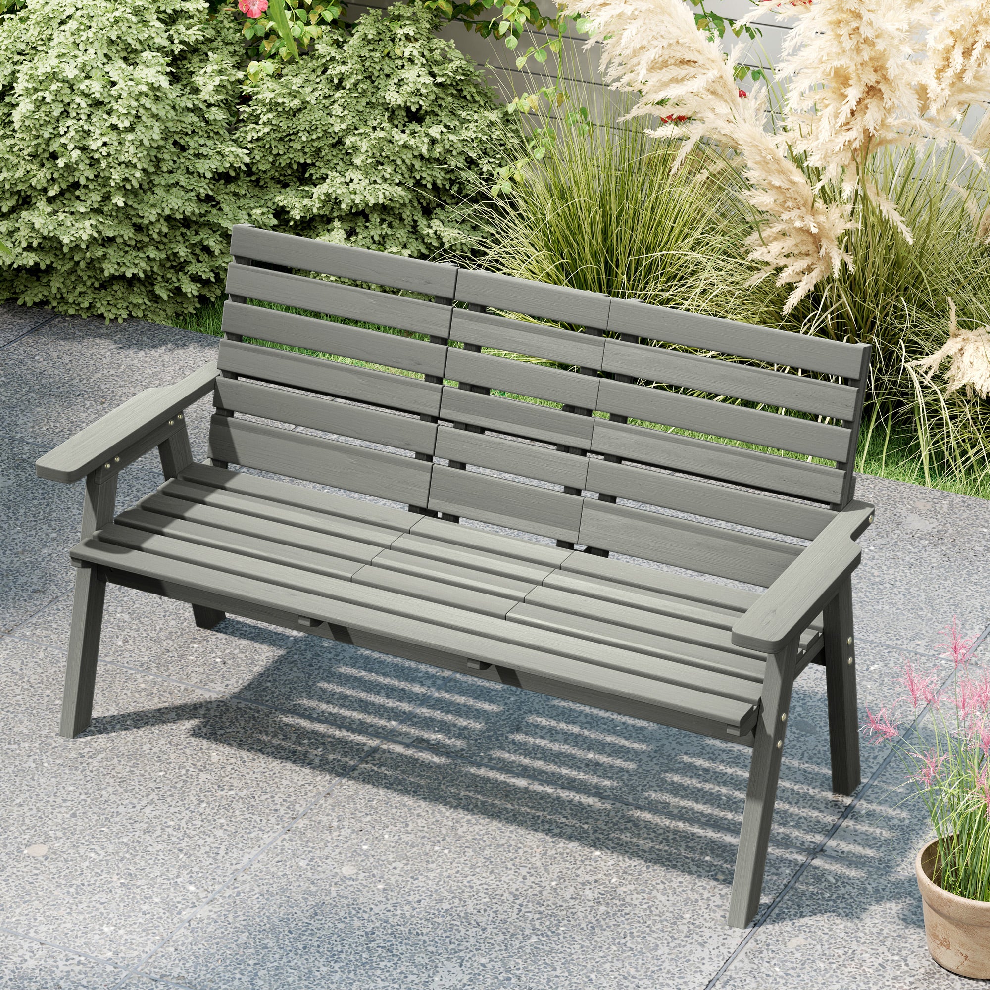 Outsunny Fir Wood Convertible 2 to 3 Seater Outdoor Garden Bench Grey