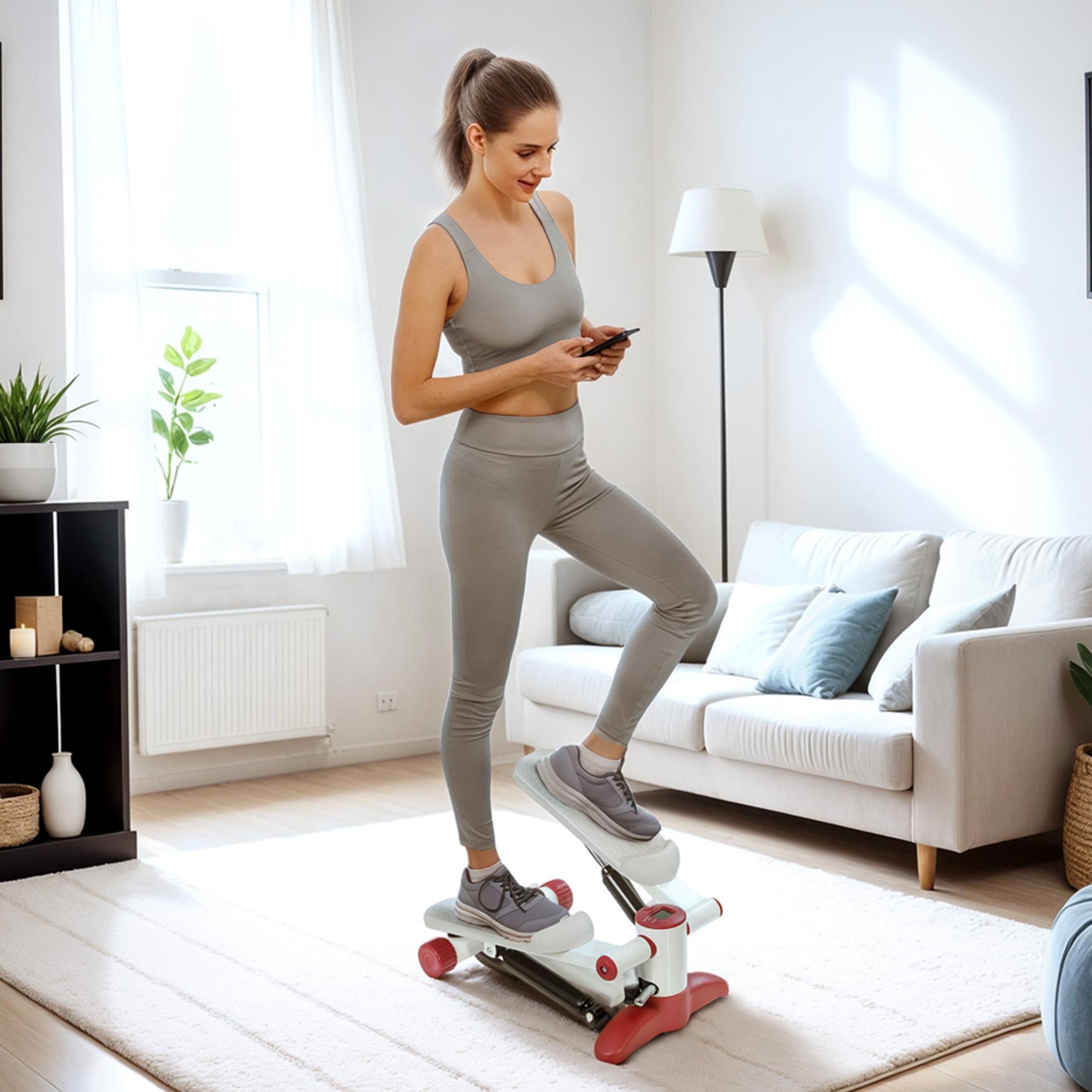 SPORTNOW Mini Stepper Machine, with LCD Monitor, Non-Slip Pedals, Grey