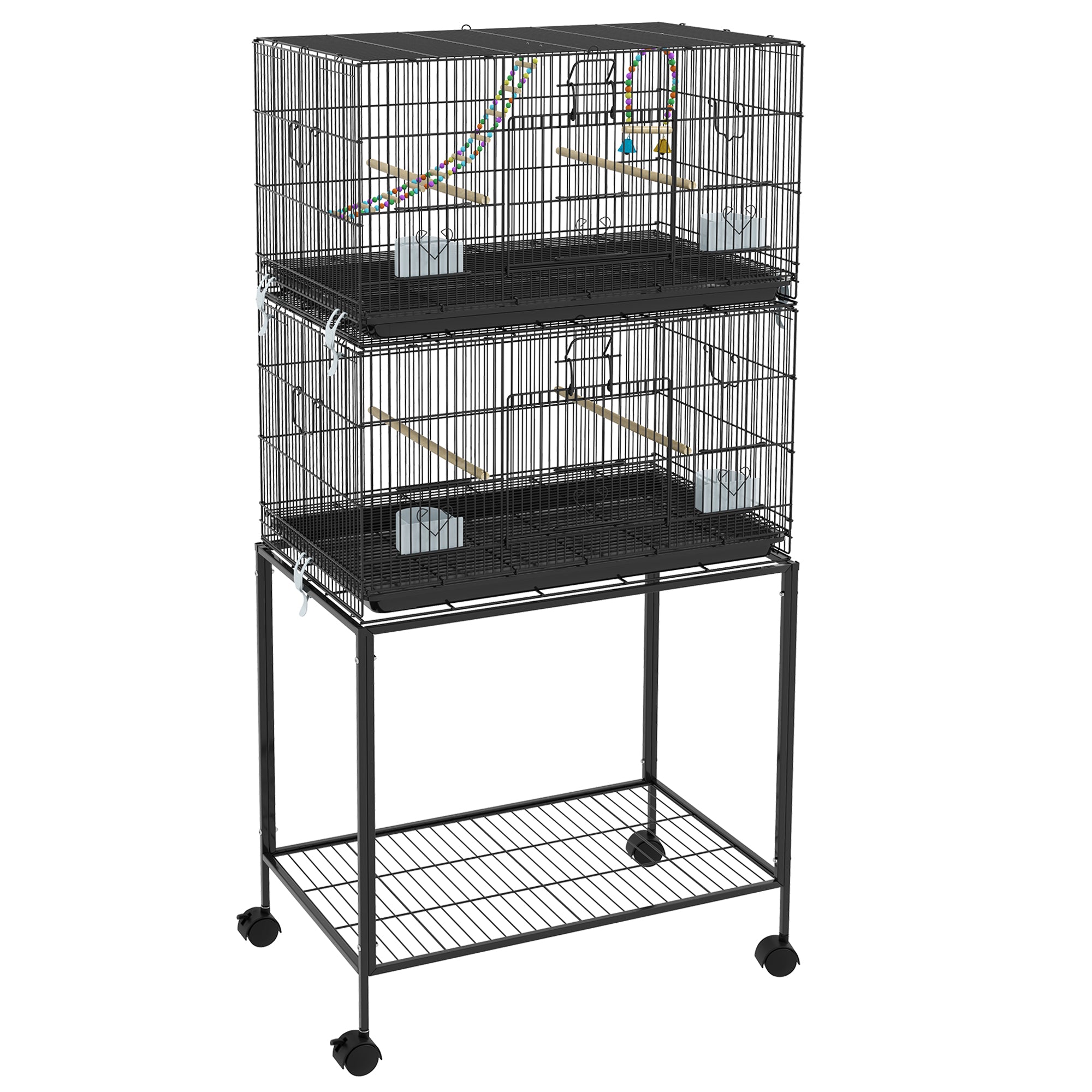 PawHut Two-Tier Bird Cage on Wheels, with Stand, for Small Birds