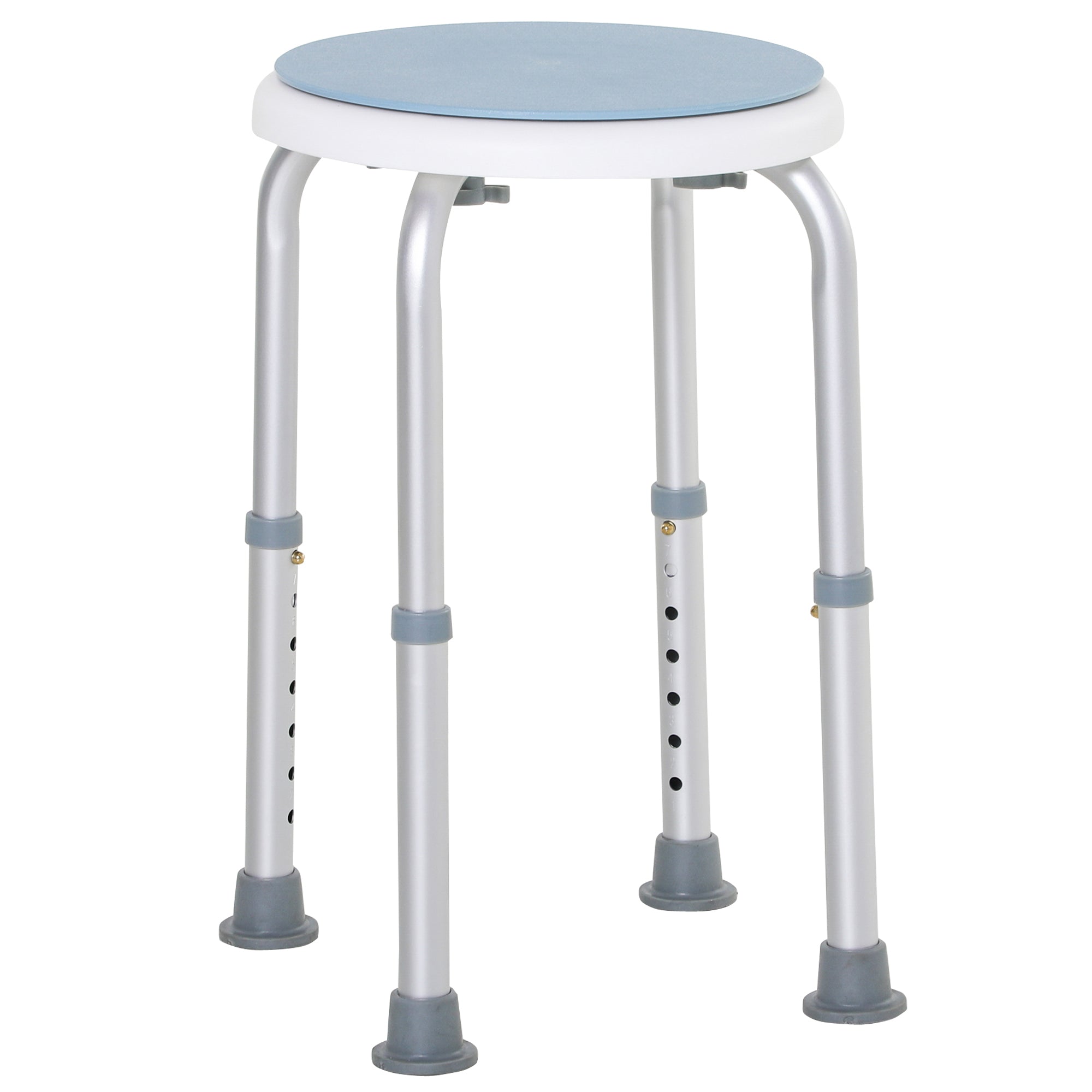 HOMCOM 360√Ç¬∞ Swivel Shower Chair, Height Adjustable Aluminium Shower Stool with Non-Slip Feet for Disabled, Elderly, Blue