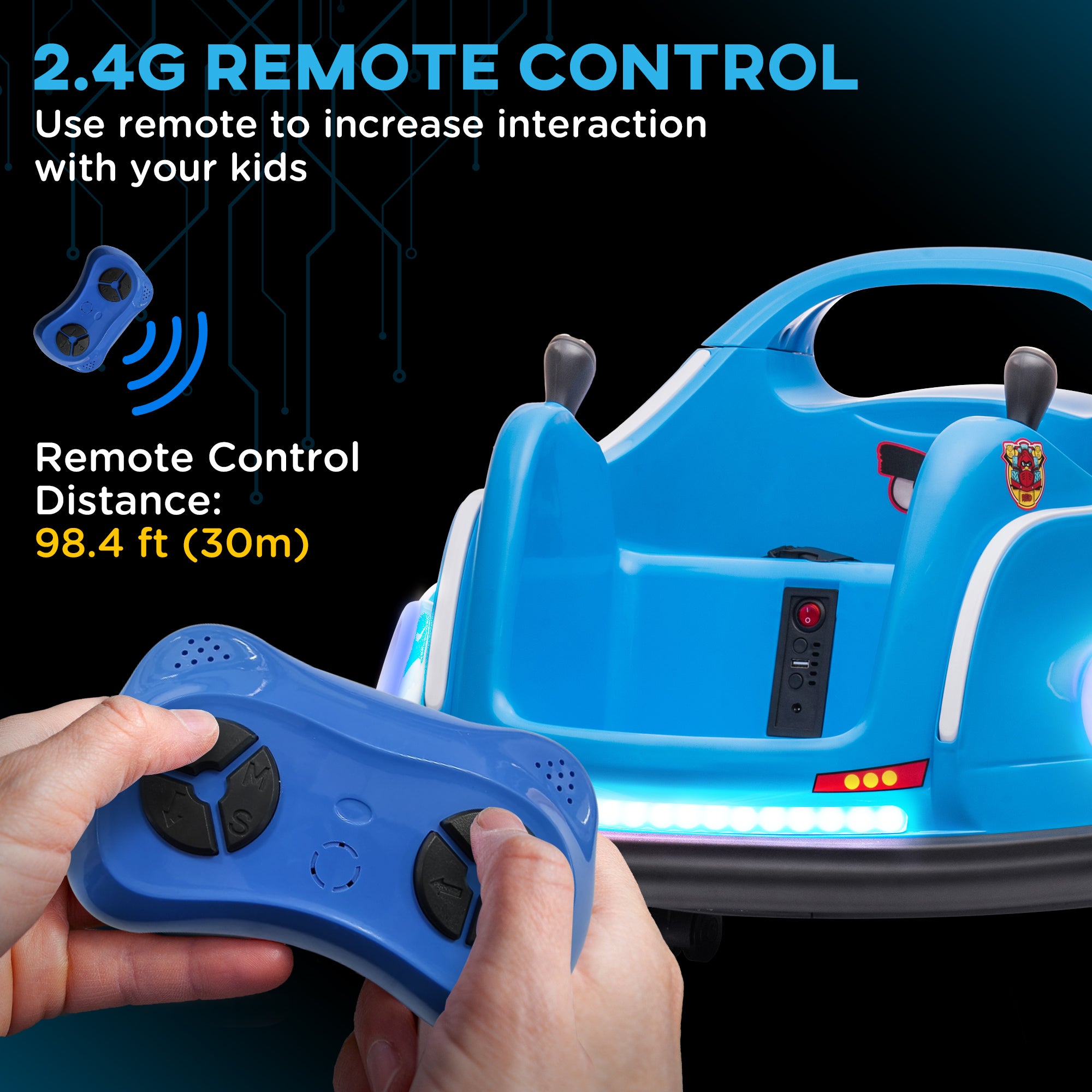 AIYAPLAY Angry Bird Licensed Waltzer Car, 12V Kids Bumper Car w/ Joysticks, Remote, Music LED Lights, Blue