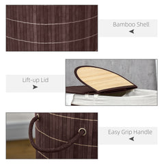 HOMCOM 100L Bamboo Laundry Basket with Lid, Washing Basket with 2 Compartments, Handles, Removable Liner, Brown