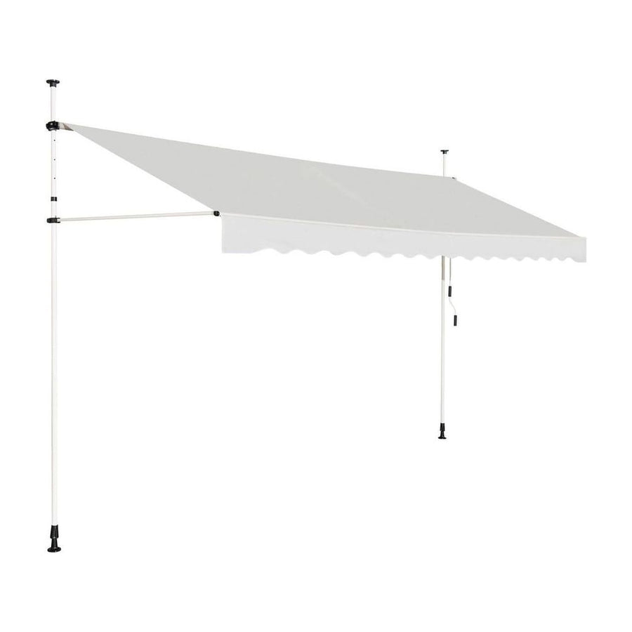 Telescopic Awning Sun Shade with Manual Crank Handle-Beige