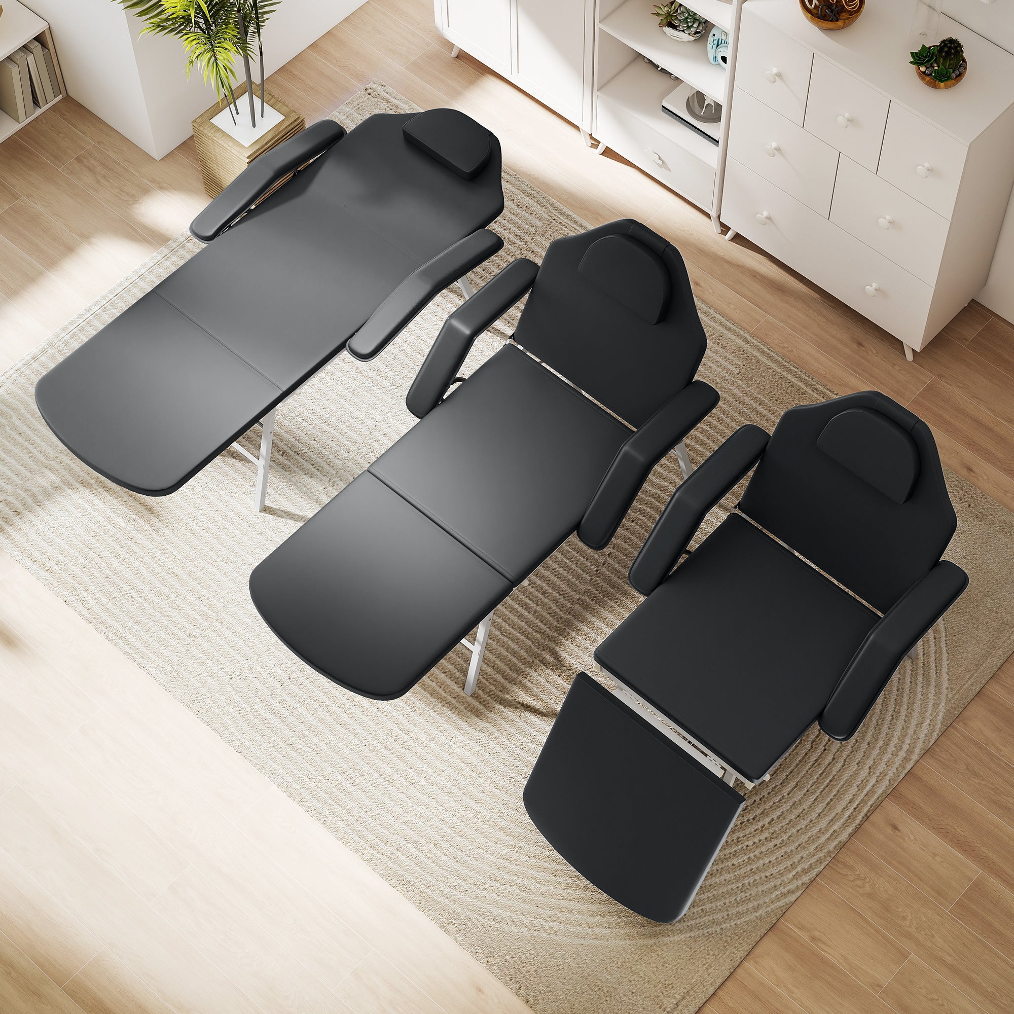 HOMCOM Portable Massage Table, 3 Section Adjustable Beauty Bed, Foldable Massage Bed with Face Hole, Recliner Chair with Removable Headrest and Armrests for Spa, Lash, Tattoo, Black