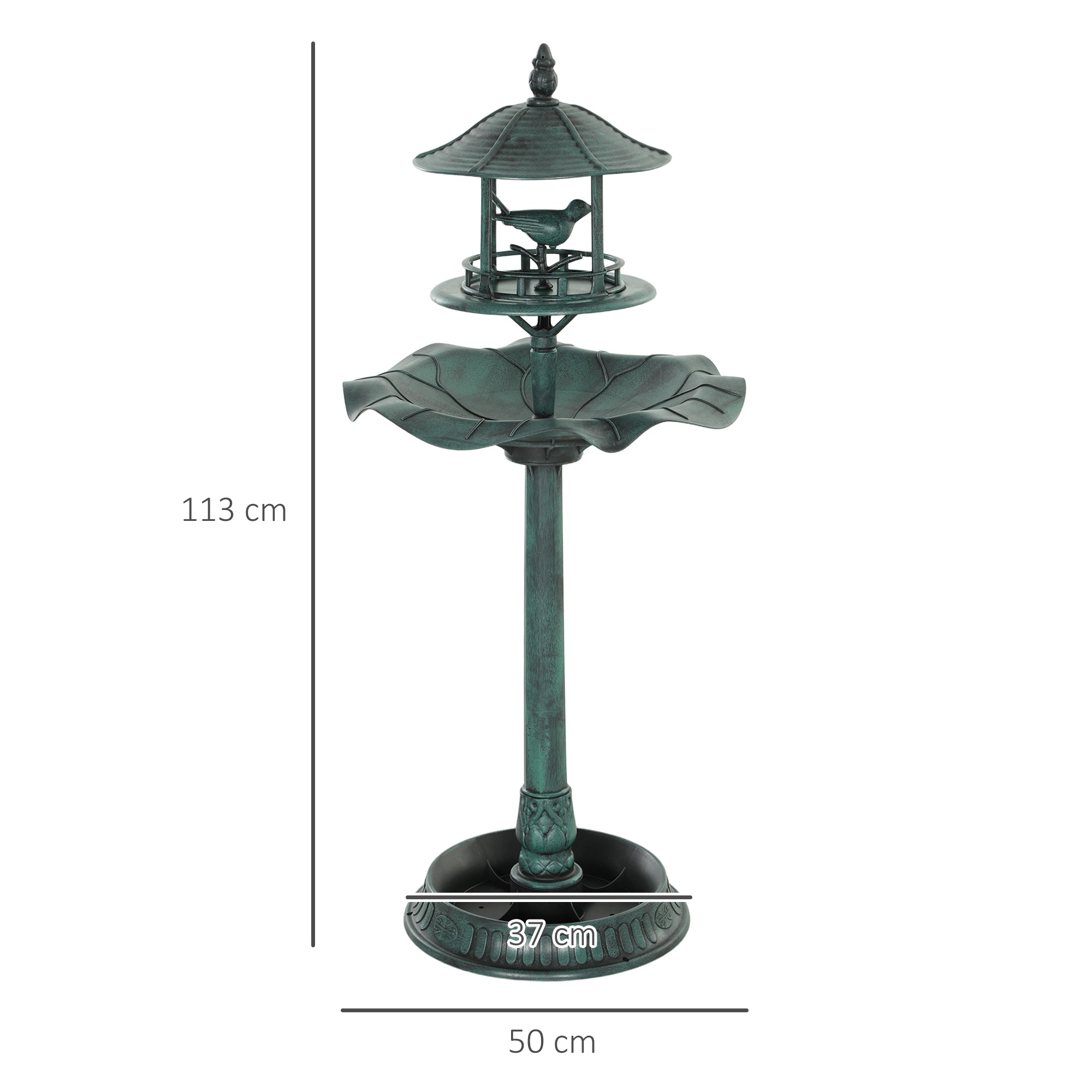 Outsunny 3-in-1 Garden Bird Bath, Freestanding Birdbath with Large Water Basin, Underneath Flower Planter, _50 x 113 cm, Green