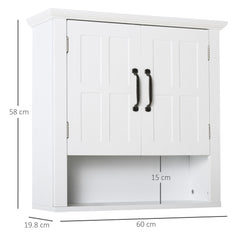 HOMCOM Bathroom Wall Cabinet, Medicine Cabinet, Kitchen Cupboard with 2 Doors and Adjustable Shelf, White