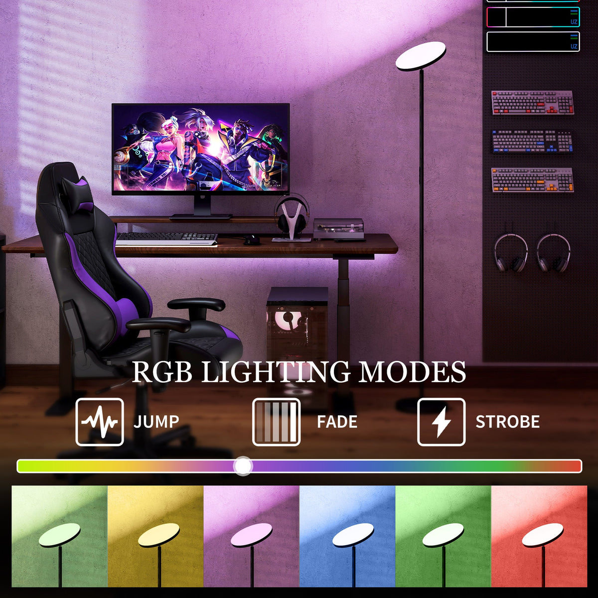 HOMCOM RGB Uplighter Floor Lamp, Tall Dimmable Standing Lamp with Remote & Touch Control, 350° Rotatable Head for Living Room Bedroom, 2700K-6000K Colour Temperatures, Black