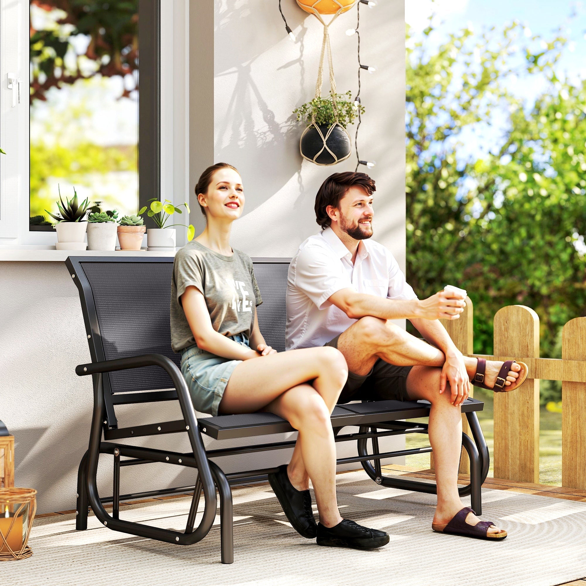 Outsunny 2-Person Outdoor Glider Bench Patio Double Swing Gliding Chair Loveseat w/Power Coated Steel Frame for Garden Patio Porch, Grey
