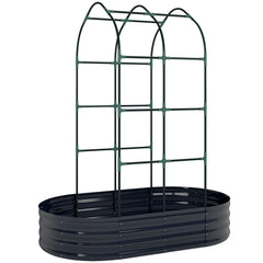 Outsunny Galvanised Raised Garden Bed with Arched Trellis, 5 x 3 x 6ft Metal Raised Bed for Garden with Open Bottom, Dark Grey