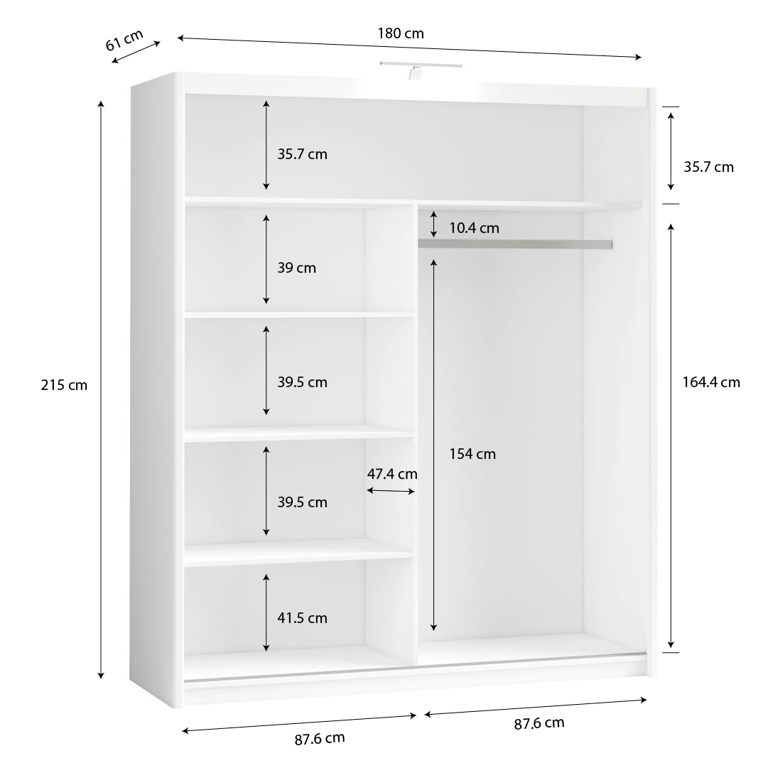 White Full Mirrored Sliding Door Wardrobe 180cm – ALDRIDGE