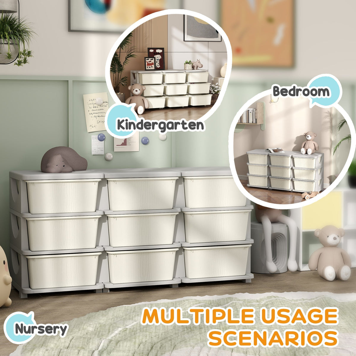 HOMCOM Kids Storage Unit, with Nine Drawers - Cream