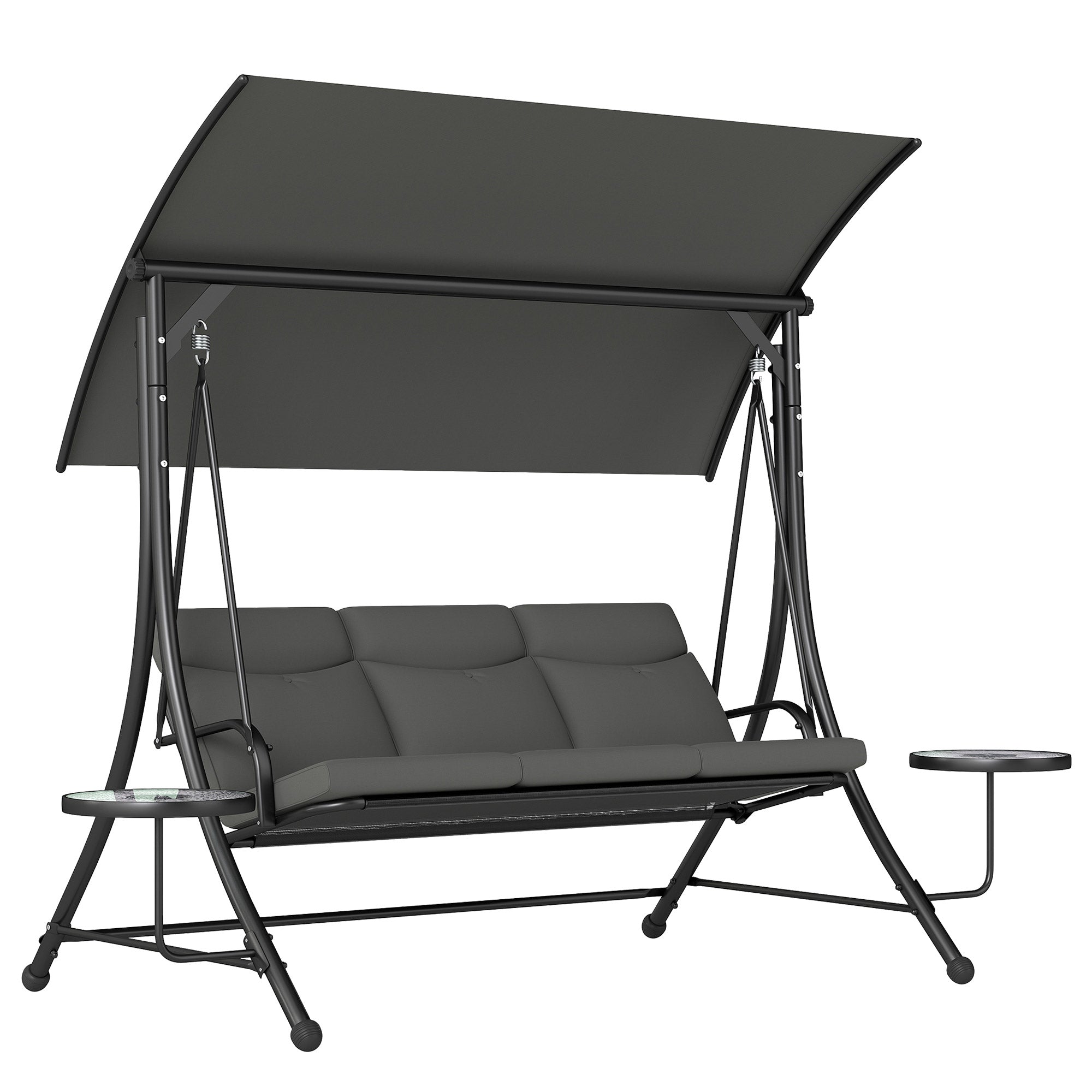Outsunny Three-Seater Garden Swing, with Adjustable Canopy - Black/Grey