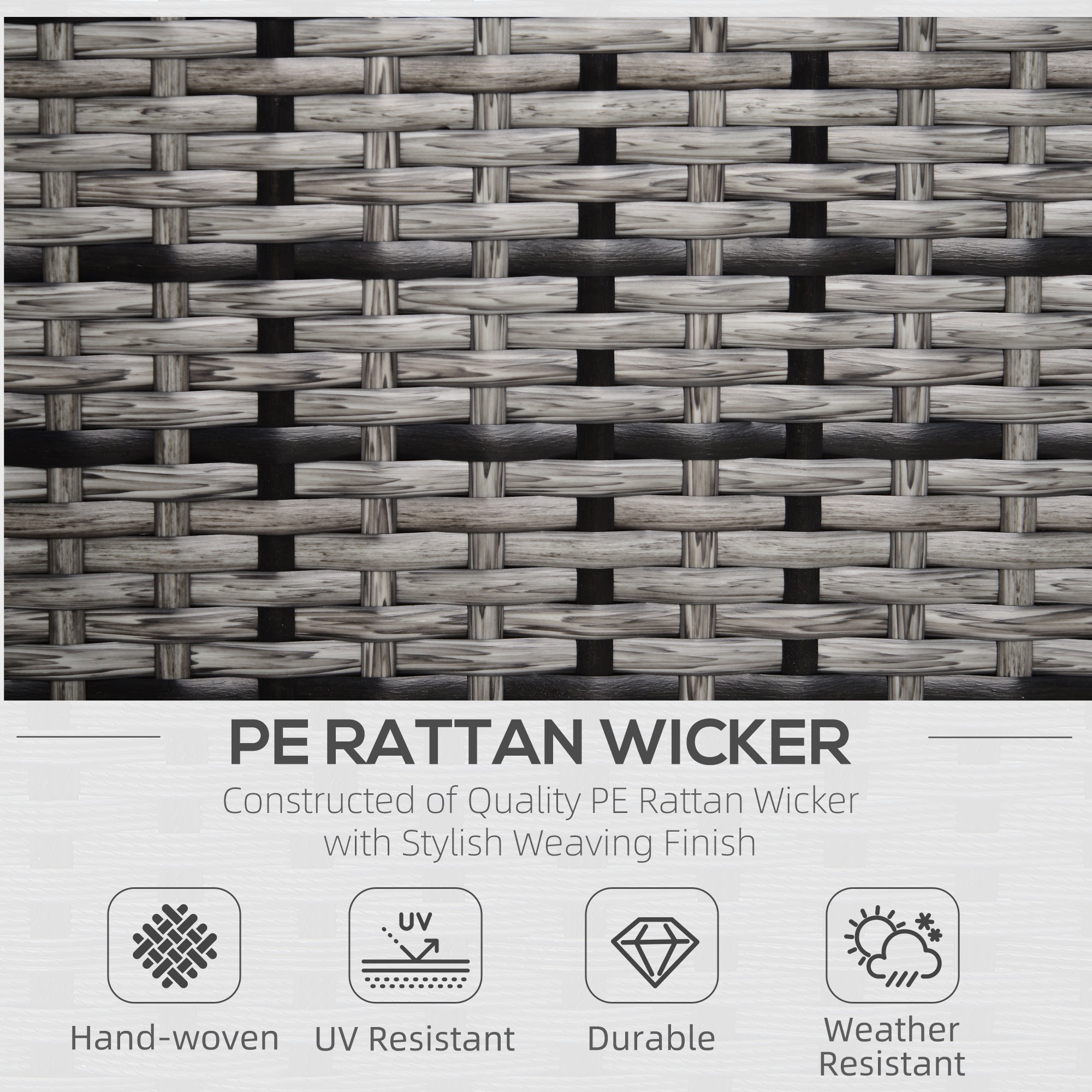 Outsunny Rattan Garden Armchair 10cm Cushion Outdoor Single Chair with Steel Frame, Grey