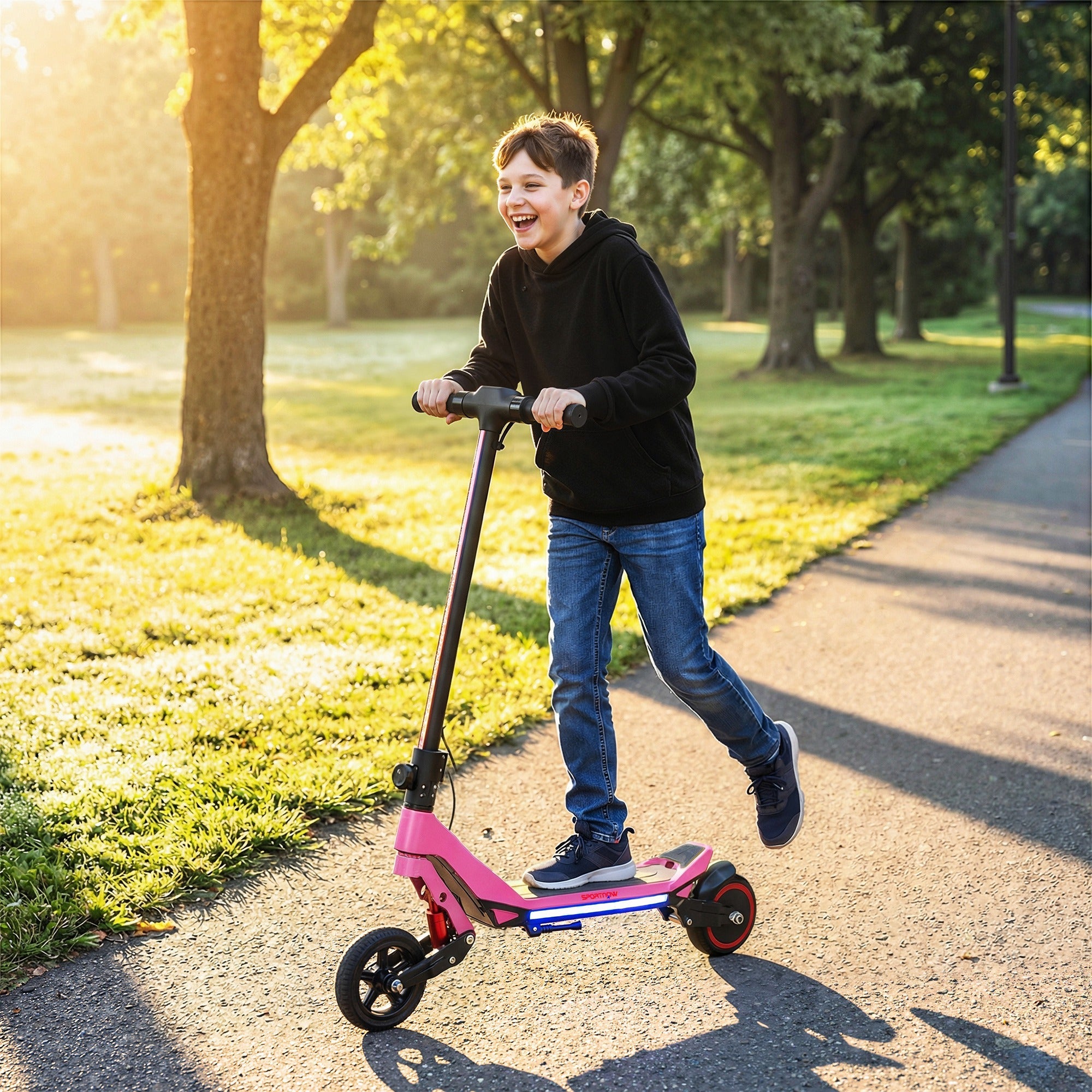 SPORTNOW Electric Scooter for Kids, Foldable E Scooter for Age Age 6+ with LED Display, RGB lights, Up to 16km/h, Pink