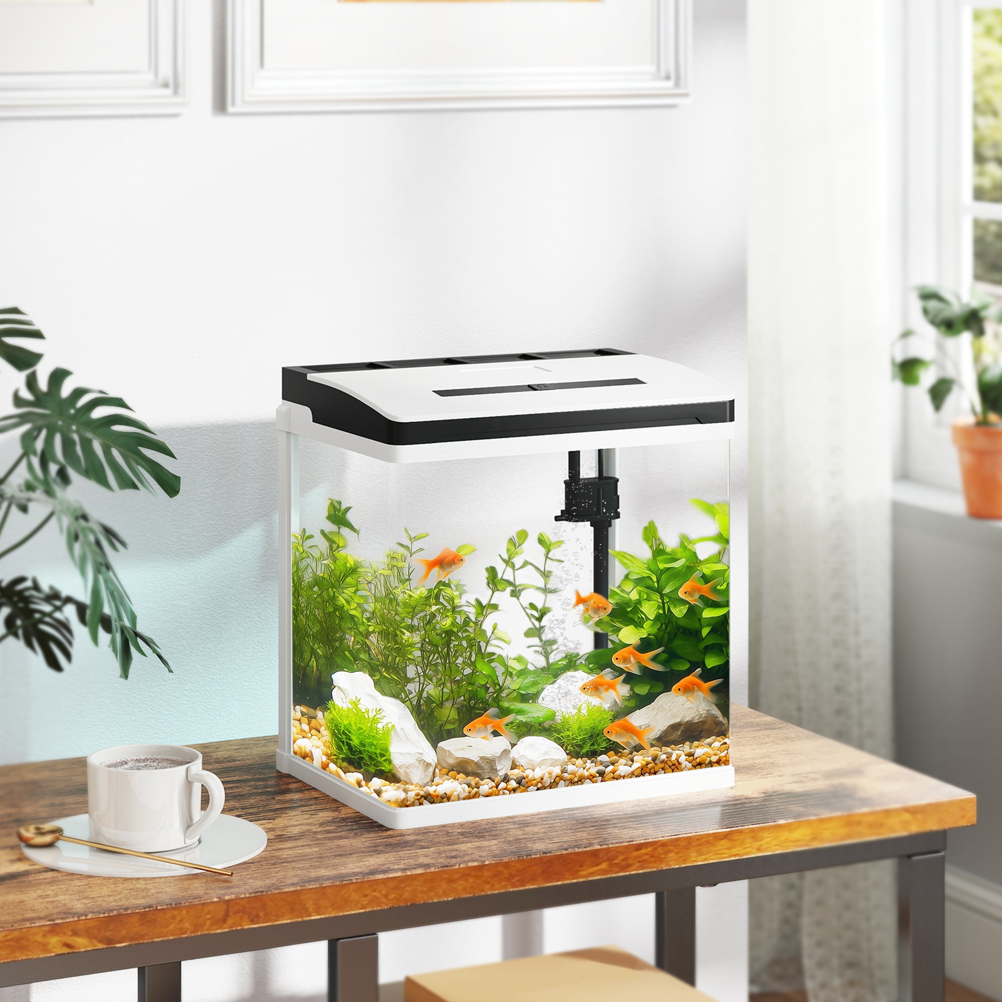 PawHut 13L Glass Aquarium Fish Tank with Filter, LED Lighting, for Betta, Guppy, Mini Parrot Fish, Shrimp, 29 x 20 x 30.5cm