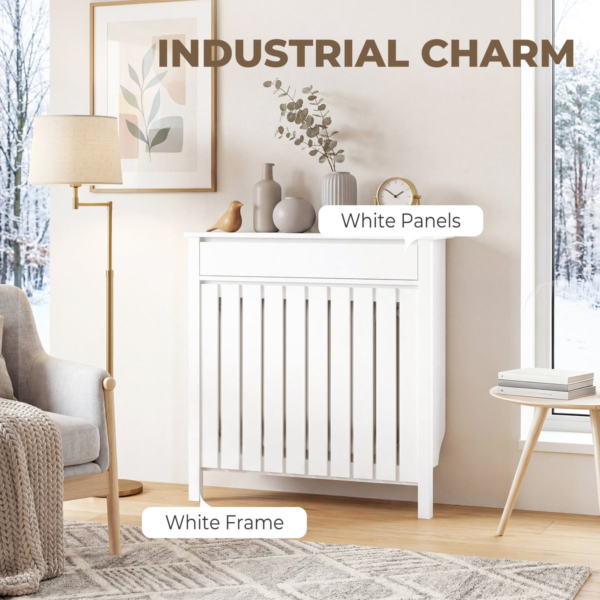 HOMCOM 93 x 88.5cm Rustic-Look Radiator Cover - White