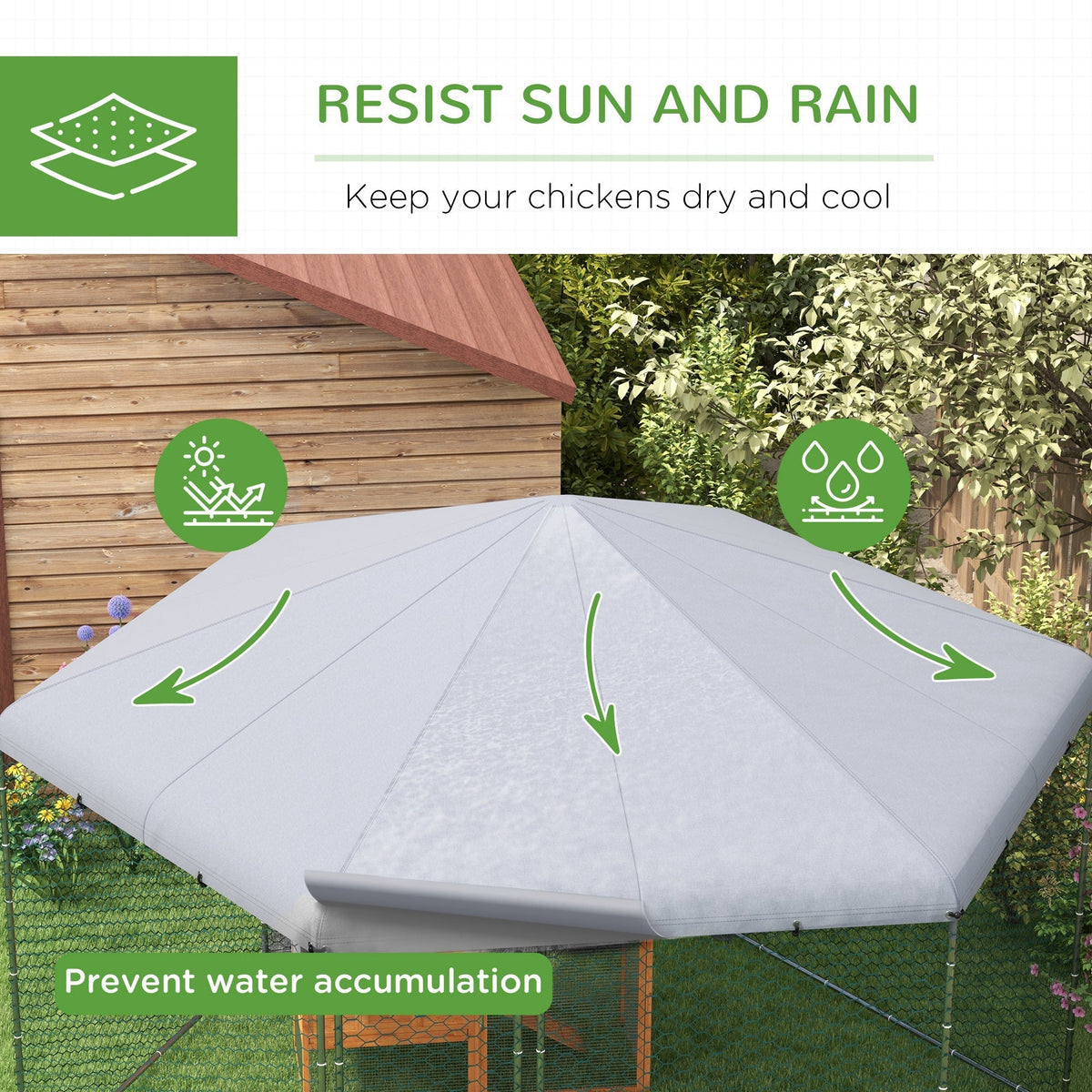 PawHut Chicken Coop for 10-15 Chickens, Hens, Rabbits, Ducks, Outdoor Garden Chicken Run, 4 x 3.5 x 2.6m