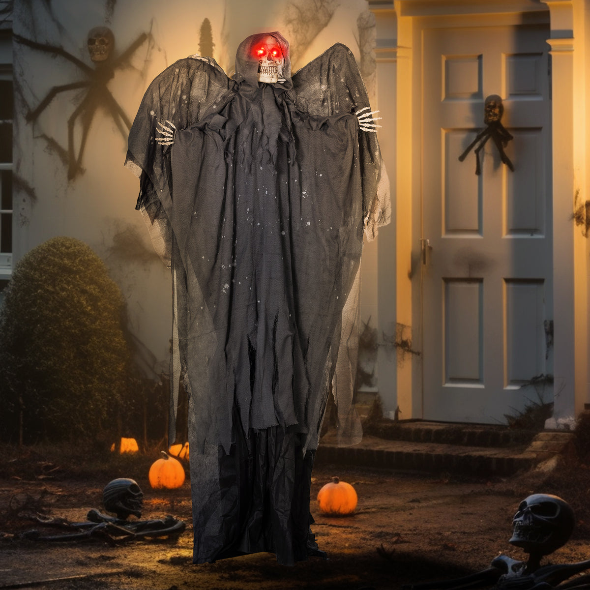 HOMCOM 6.3" Grim Reaper Halloween Animatronic, with Glowing Eyes