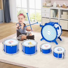 Educational Percussion Musical Instrument Toy with Bass Drum and Foot Pedal-Blue