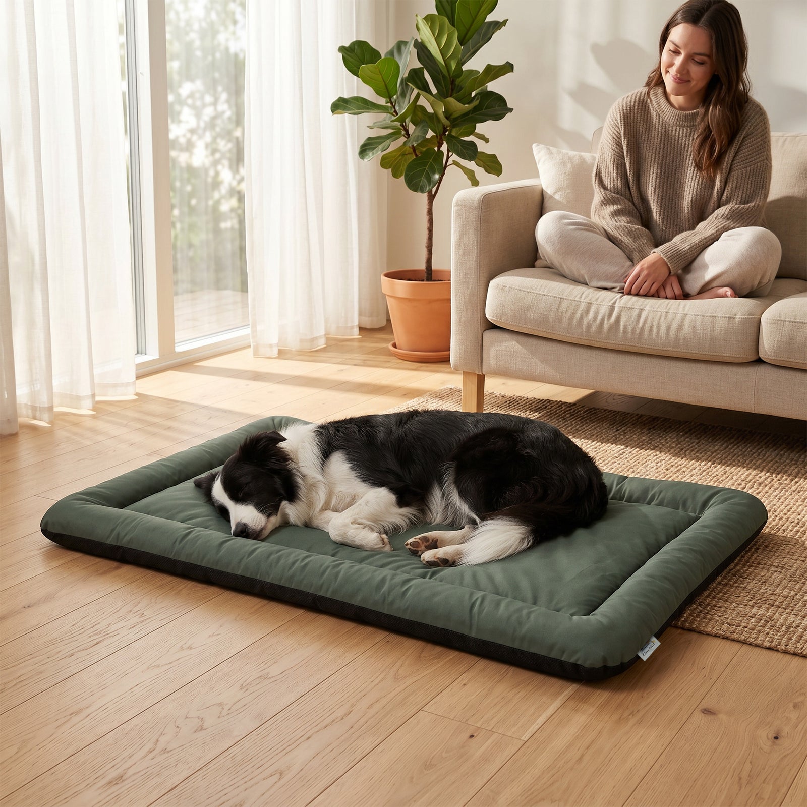 PawHut Waterproof Dog Bed, Foldable Pet Bed with Anti-Slip Bottom, Machine Washable for Large Dogs and Cats, 130 x 85 x 7 cm