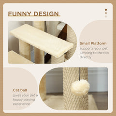 PawHut 4-step Pet Stairs with Scratching Posts, Platforms, Toy Ball, Beige