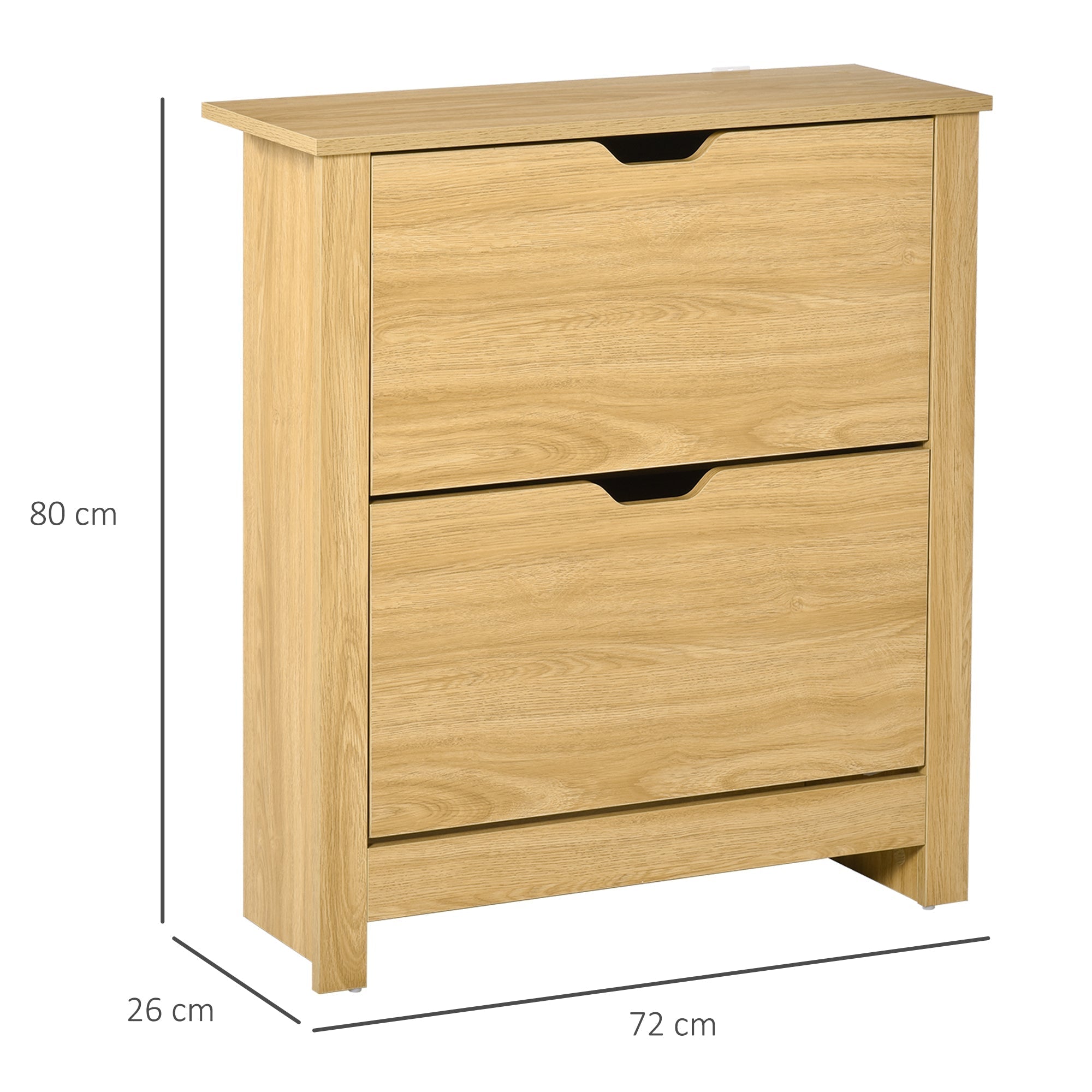 HOMCOM Narrow Shoe Cabinet, Space Saving Shoe Storage Cabinet with 2 Flip Drawers and Adjustable Shelves for 6-12 Pairs of Shoes for Hallways and Living Room, Natural Wood Finish