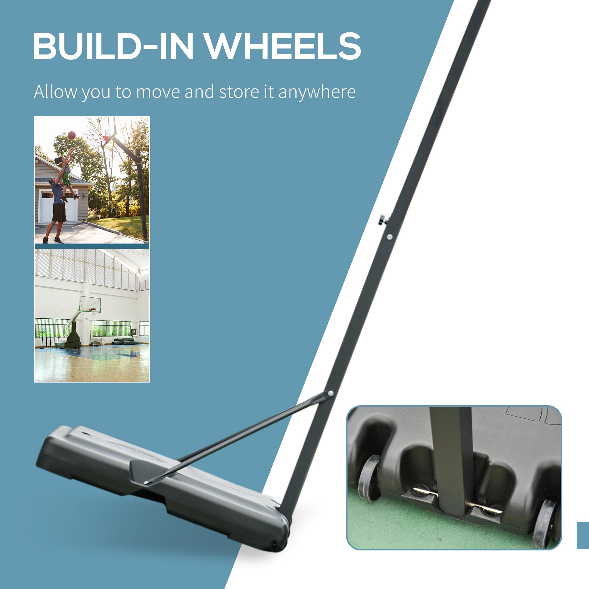 HOMCOM Portable 10ft Basketball Backboard Hoop Set Professional Outdoor Freestanding Basketball Stand with Wheels for Adults and Children, Adjustable High 2.55M-3.05M