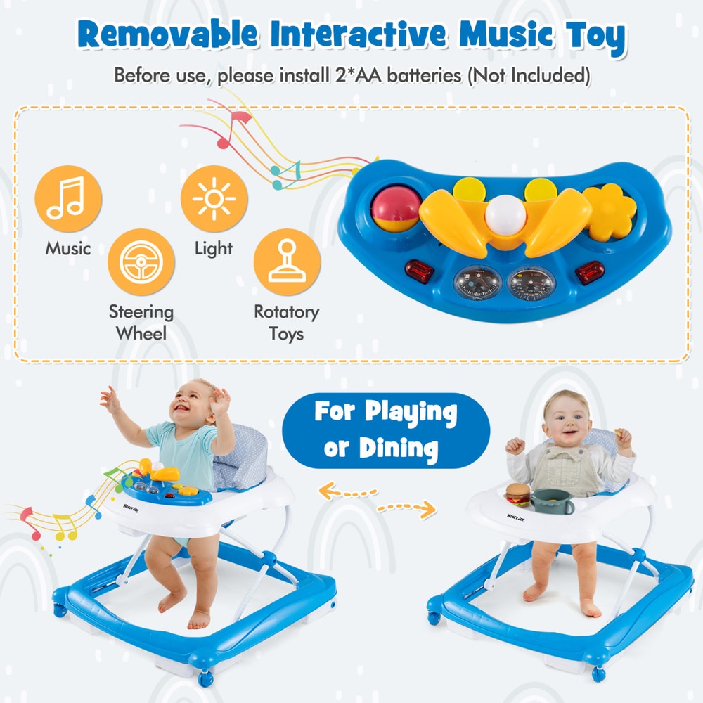 Removable interactive music toy for the baby walker with steering wheel and lights
