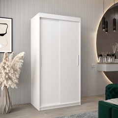 Tokyo Sliding Door Wardrobe 100cm in white, a two-door unit with mirrored doors