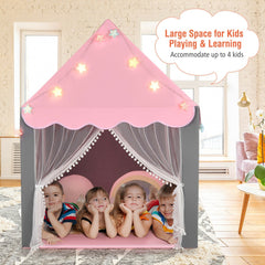 Large Kids Play House with Washable Mat and Star Lights-Pink