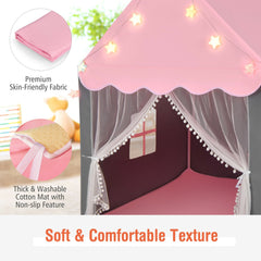Large Kids Play House with Washable Mat and Star Lights-Pink