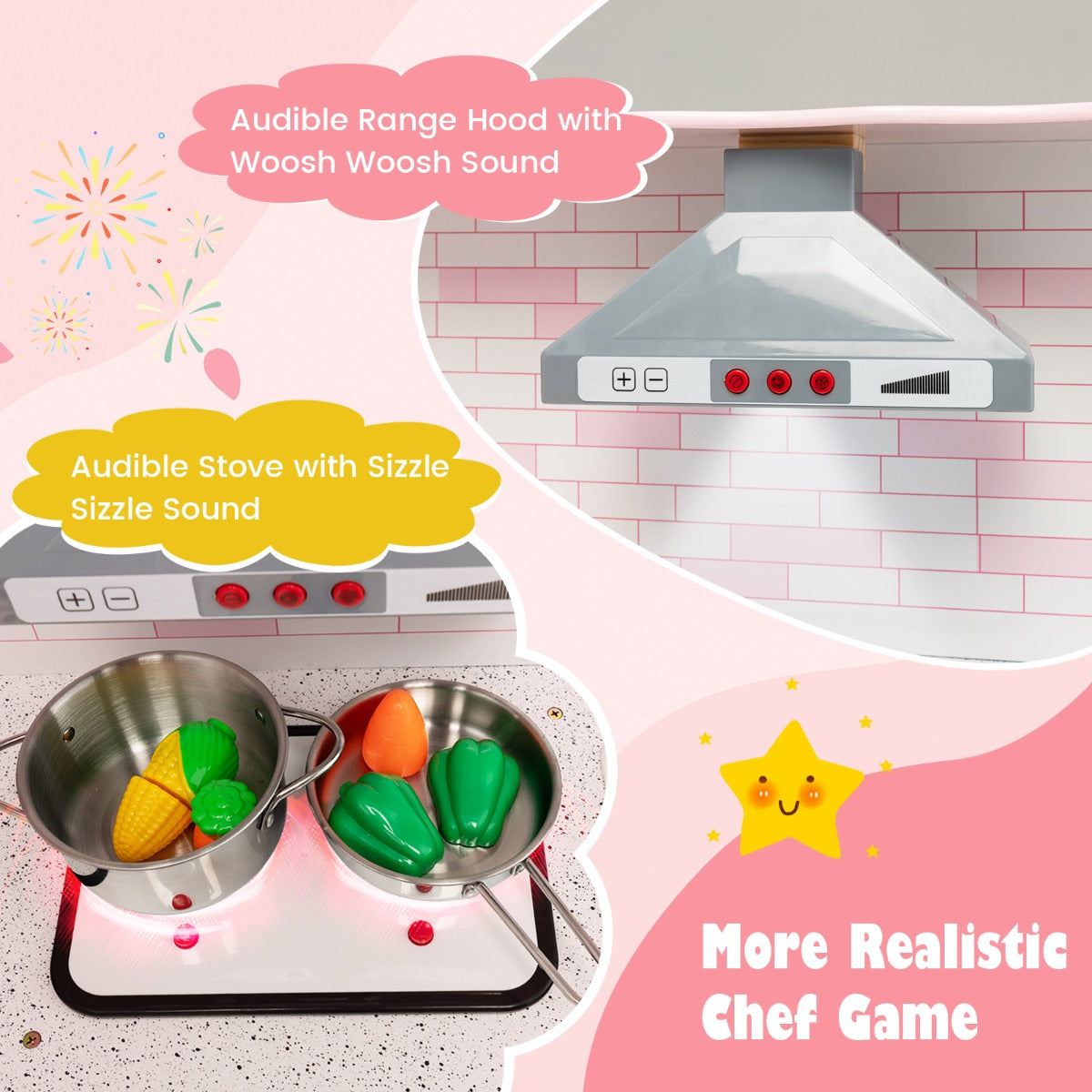 Kids Corner Play Kitchen with Apron and Chef Hat