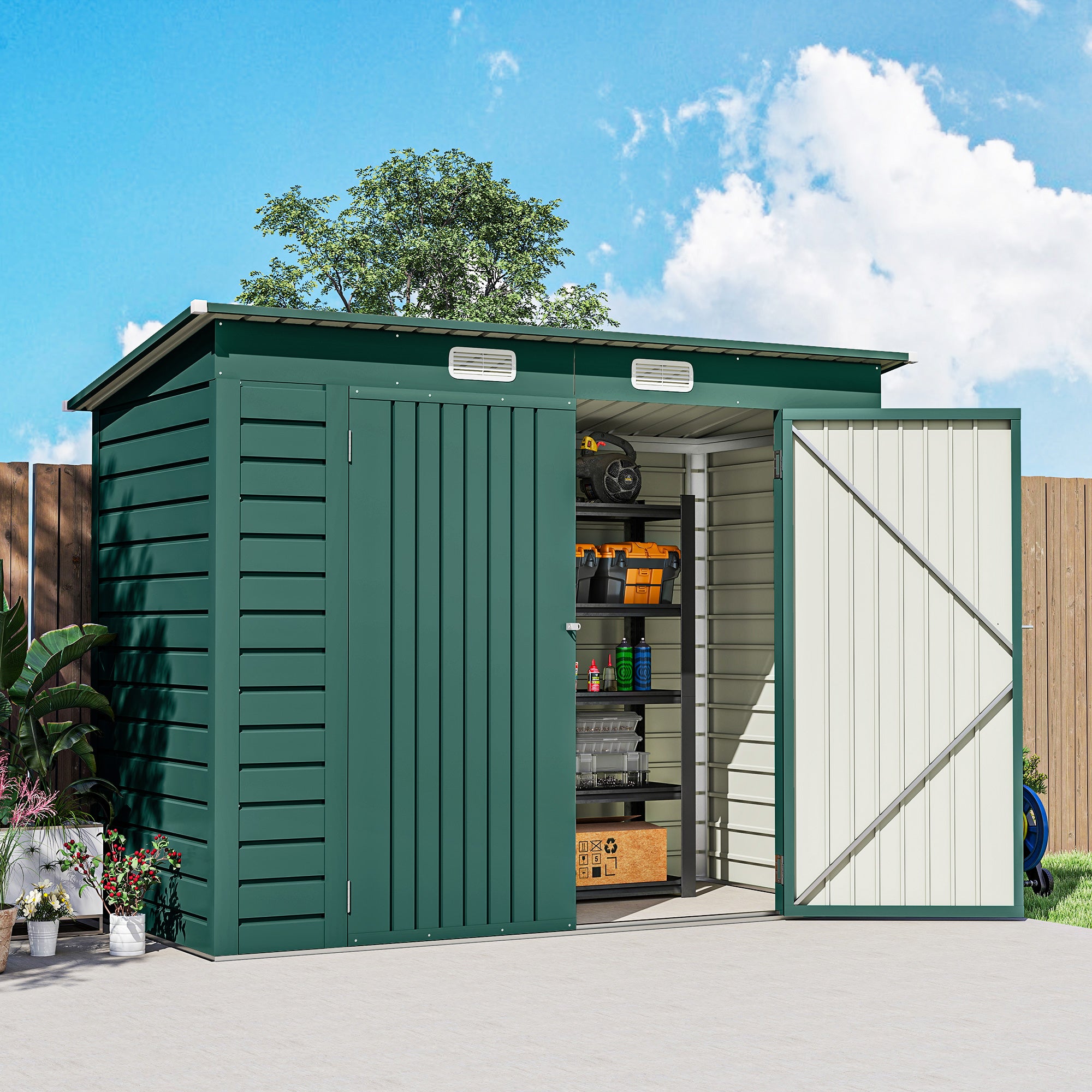 Outsunny 3.7 x 7.9ft Galvanised Steel Shed, with Latched Door and Padlock - Green