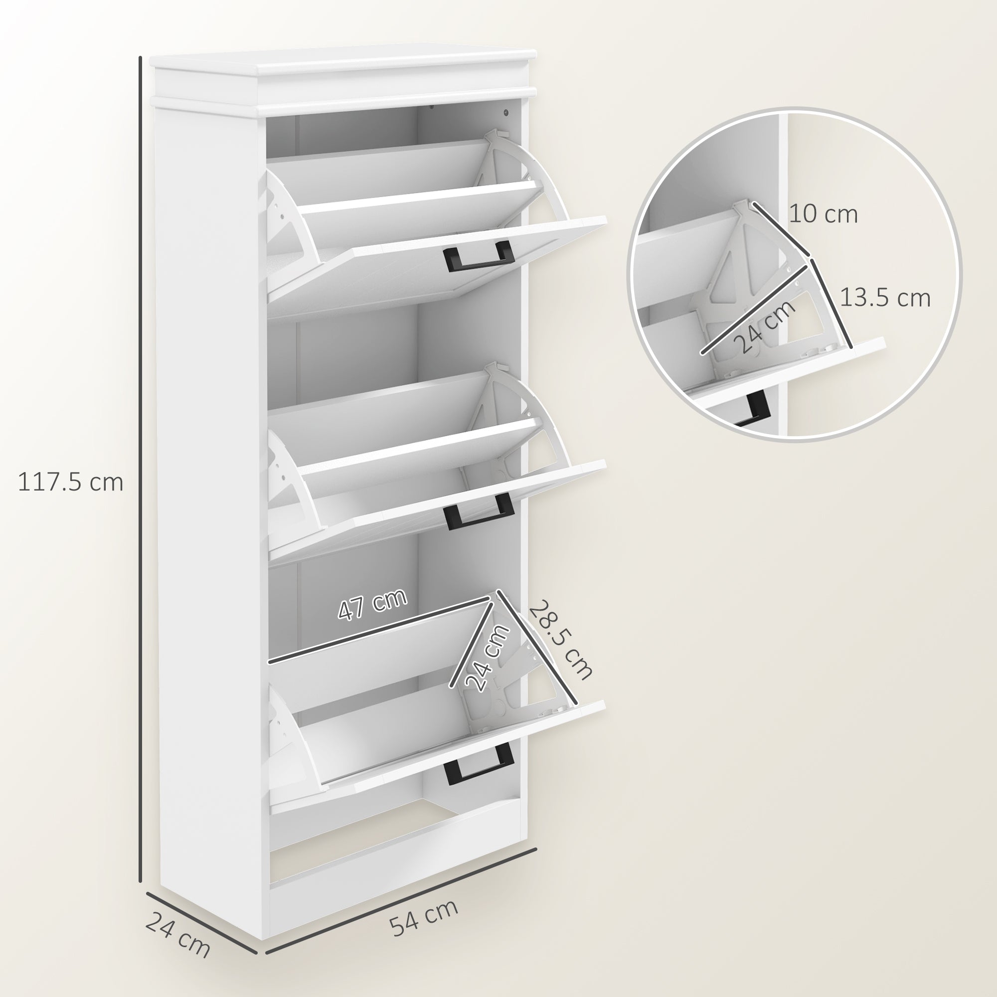 HOMCOM Three-Drawer Minimalistic Shoe Storage Cabinet, for 15 Shoes