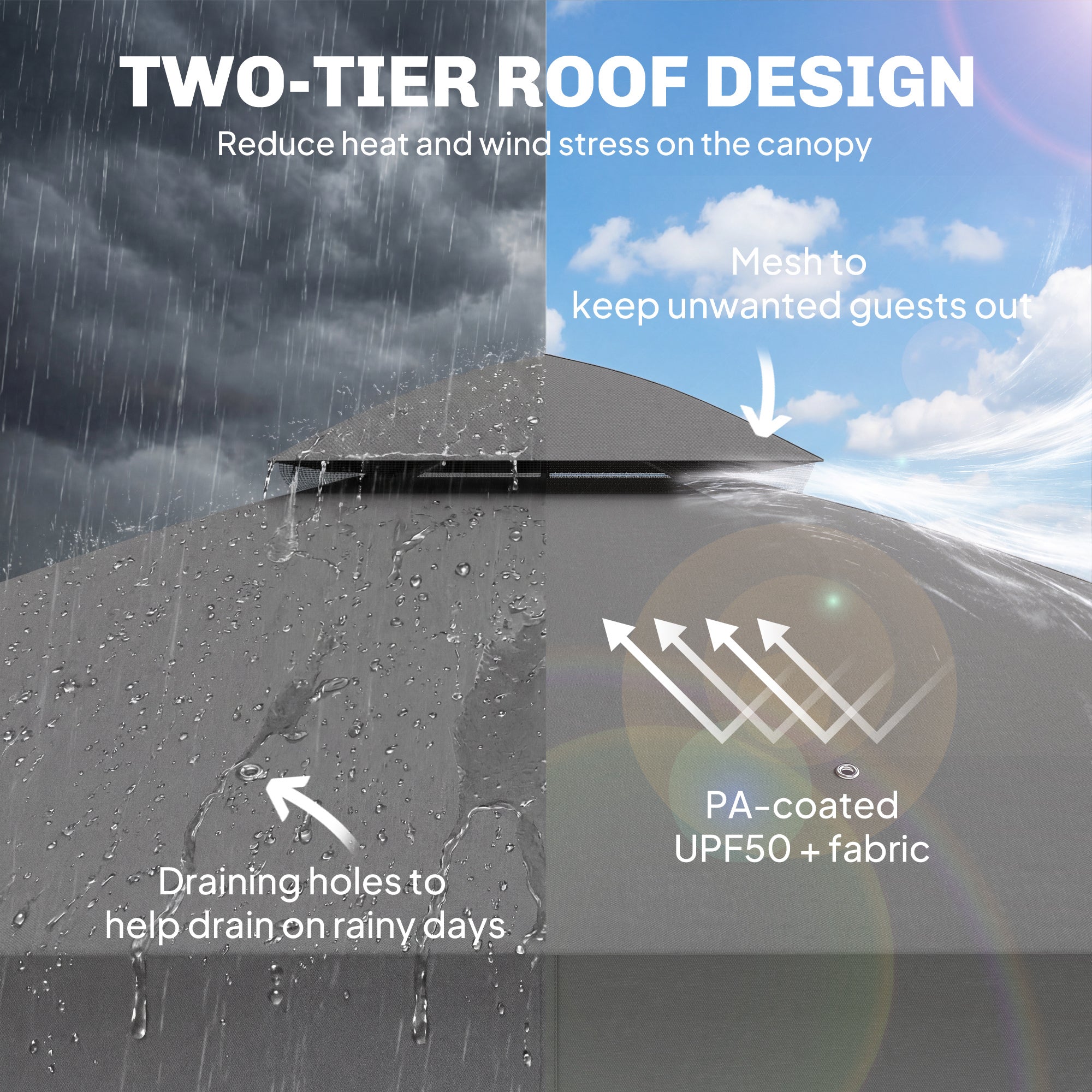 Outsunny 3 x 3 m Outdoor Garden Gazebo with Post Shelves, UPF50+ DoubleÂ Roof Patio Permanent Pavilion, Grey