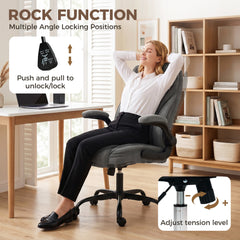 HOMCOM Office Chair, Ergonomic Desk Chair with Flip-up Armrest, Pocket Springs, Swivel Wheels, Adjustable Height, Grey