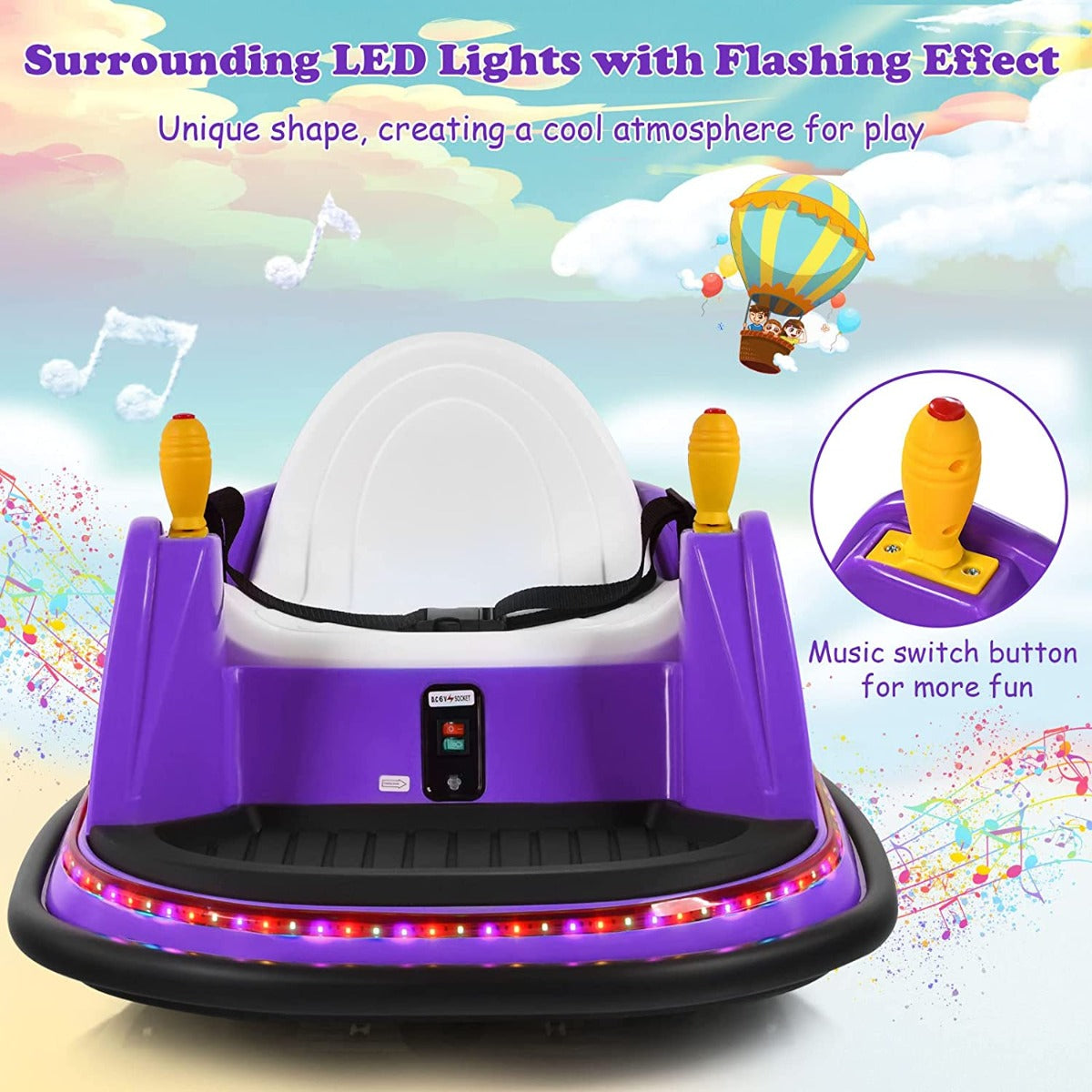 Kids Ride-On Bumper Car with Colorful Flashing Lights and Music-Purple