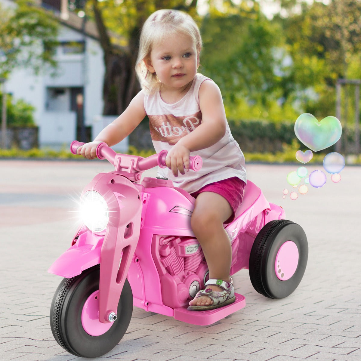 6V Electric Kid Ride on Motorcycle with Bubble Maker-Pink