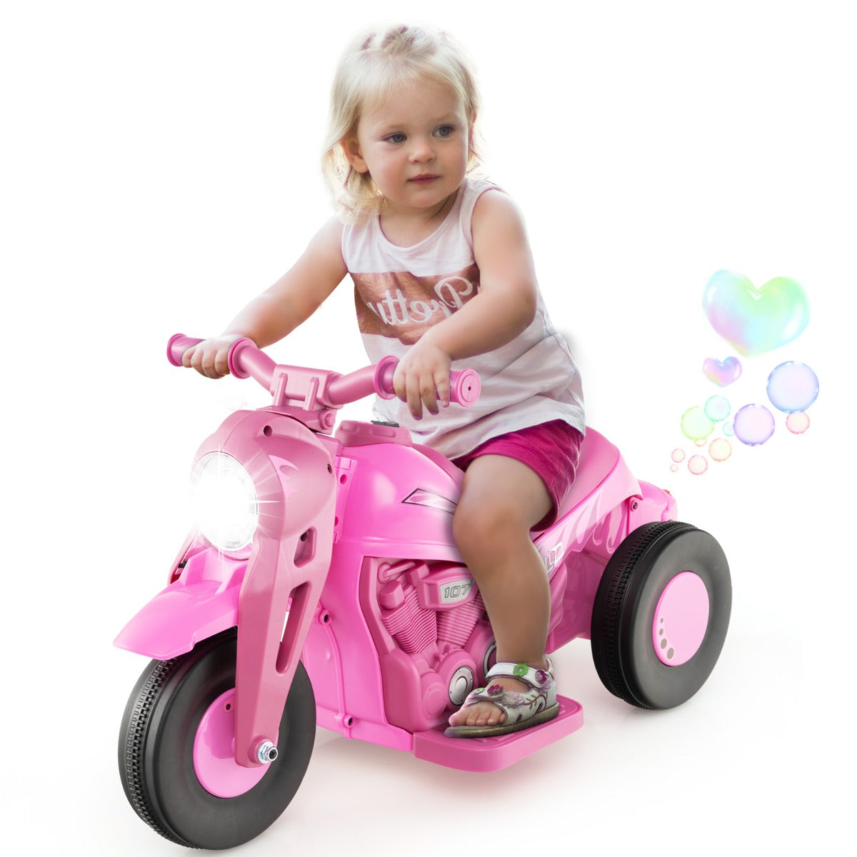 6V Electric Kid Ride on Motorcycle with Bubble Maker-Pink